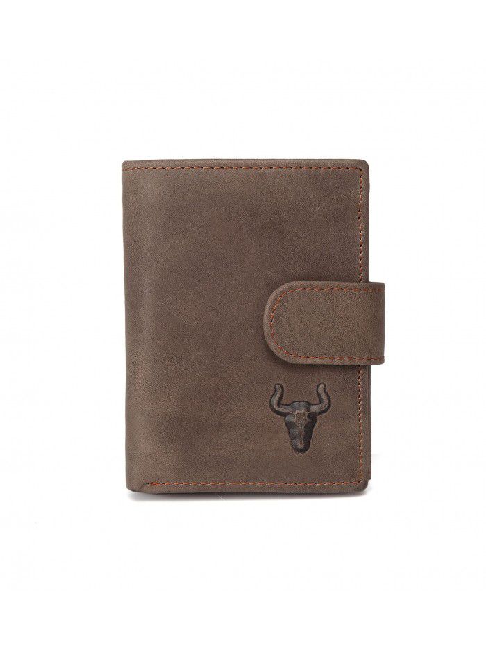 Cross border hot selling men's wallet anti theft brush RFID crazy horse skin buckle short zero wallet leather men's bag