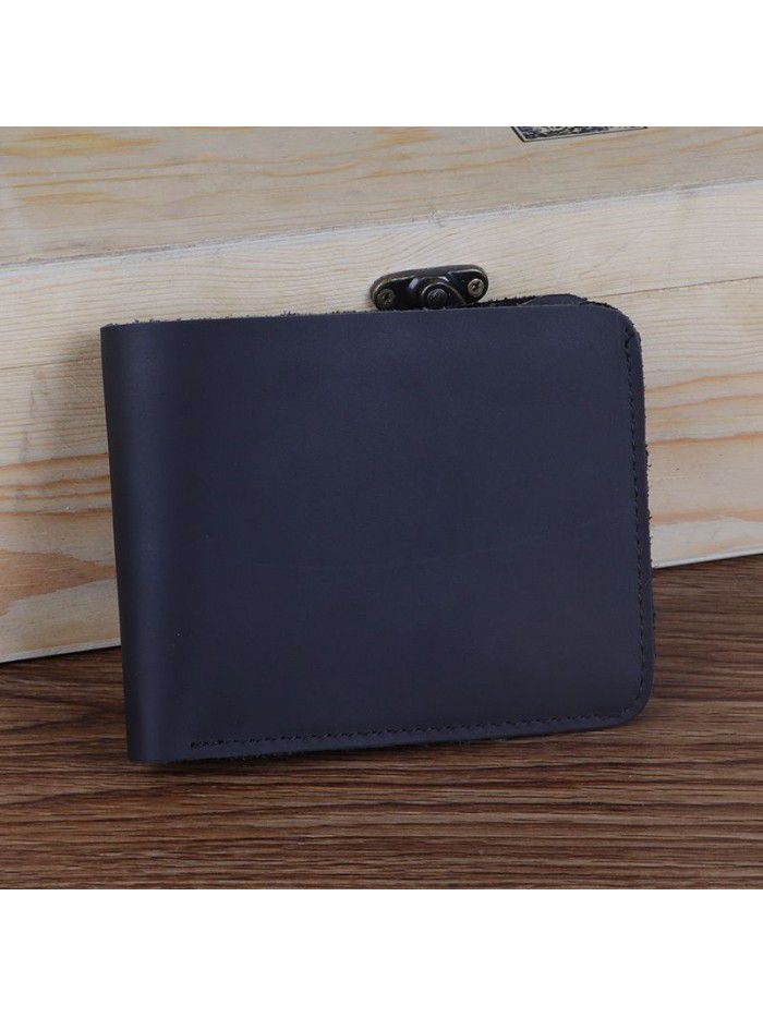 Foreign trade source crazy horse skin men's wallet leather horizontal short head leather wallet retro leisure wallet wholesale