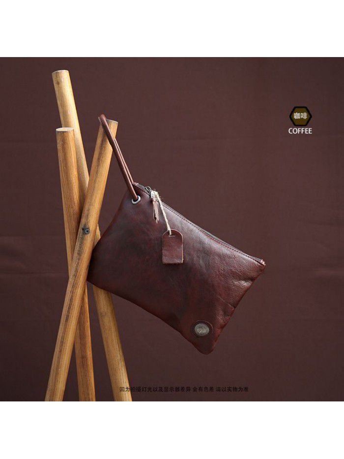  new original hand-made vegetable tanning leather men's bag Japanese style retro leather hand grip bag head layer leather hand bag