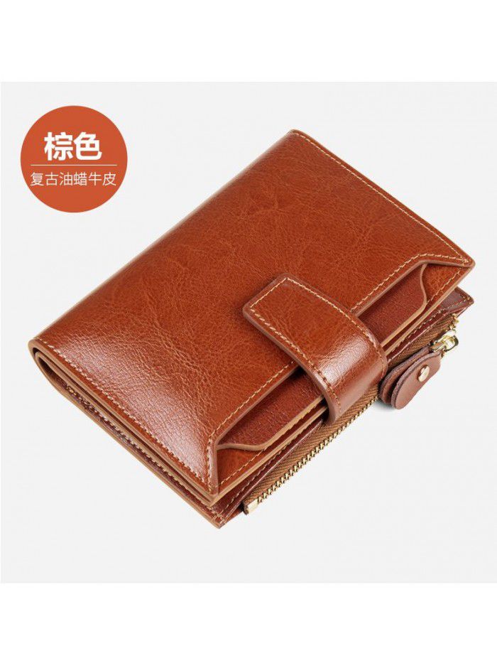  New Retro Leather lady's wallet multi function RFID anti theft brush large capacity change Zipper Wallet