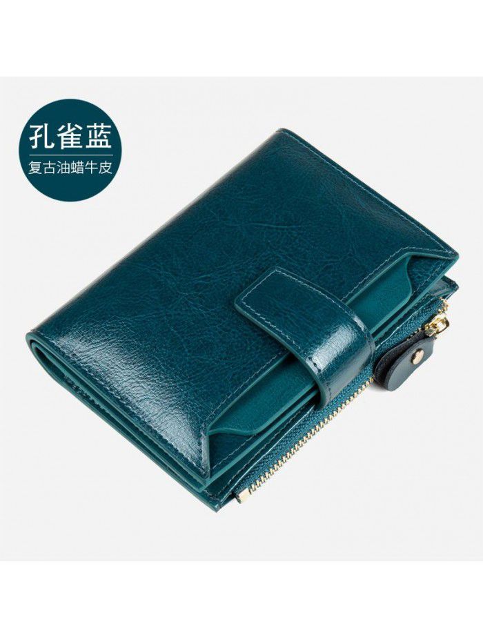  New Retro Leather lady's wallet multi function RFID anti theft brush large capacity change Zipper Wallet