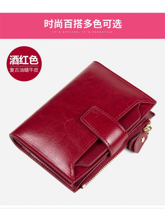  New Retro Leather lady's wallet multi function RFID anti theft brush large capacity change Zipper Wallet