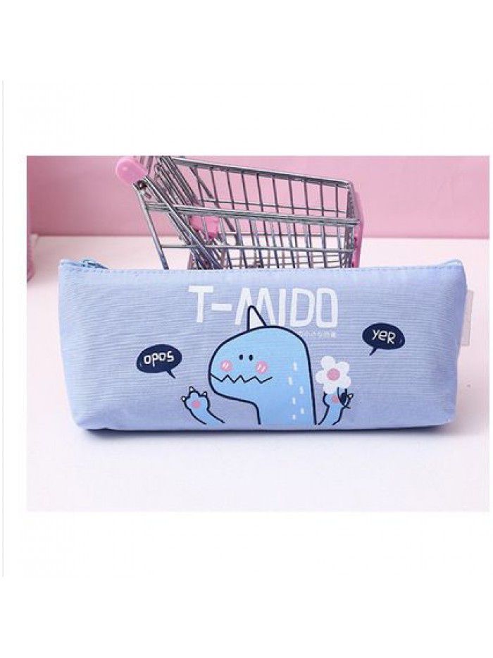 Korean version large capacity pencil bag for female primary school students cute little dinosaur canvas pencil bag for junior high school students stationery