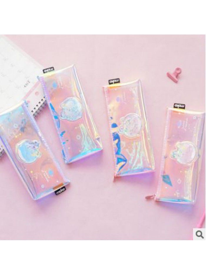 Oil flowing sand one horned whale pen bag transparent PVC large capacity pen bag girl's heart pen bag