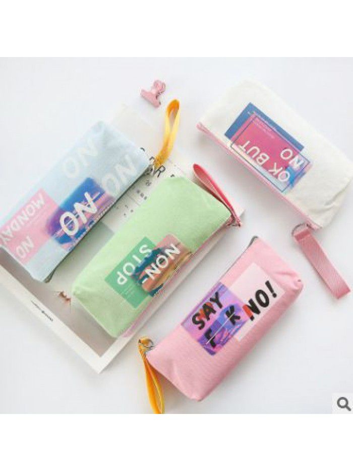 Korean letter simple laser pencil case canvas girl pencil case junior high school students stationery box wholesale