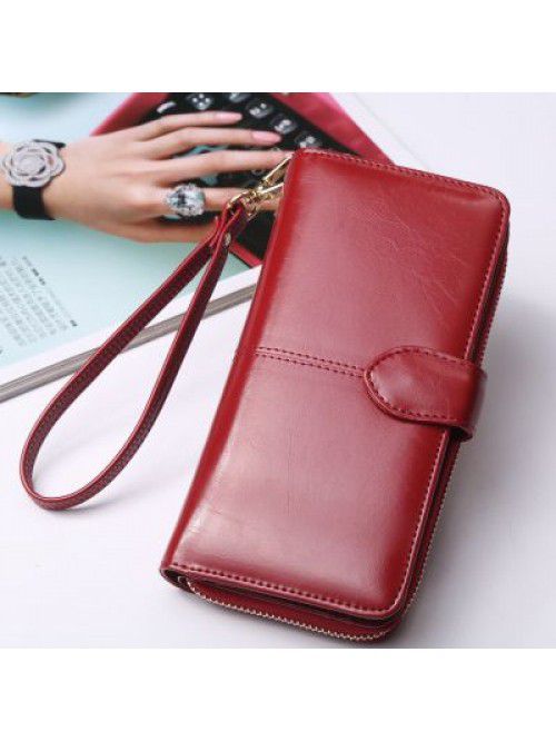 Cross border women's wallet oil wax leather retro ...