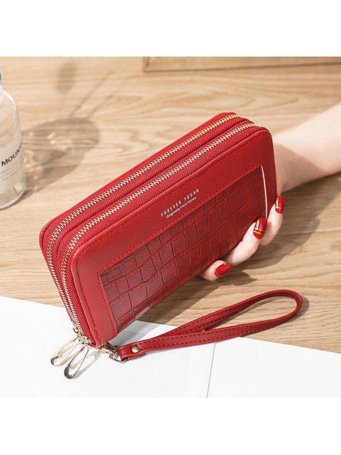 New women's Long Wallet double zipper Korean student stone wallet large capacity hand bag soft zero wallet