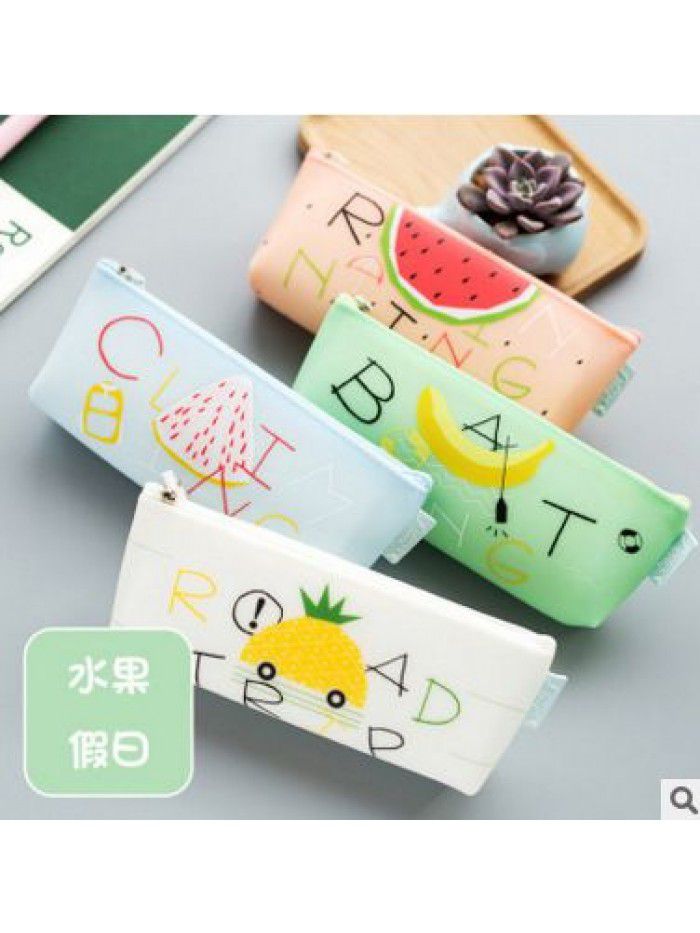 Stationery jelly student creative stationery bag small fresh fruit storage bag silicone triangle girls pencil bag