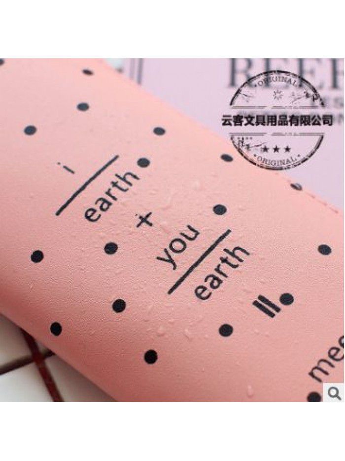 New Korean simple solid color personalized leather pencil bag student creative zipper stationery bag pencil bag