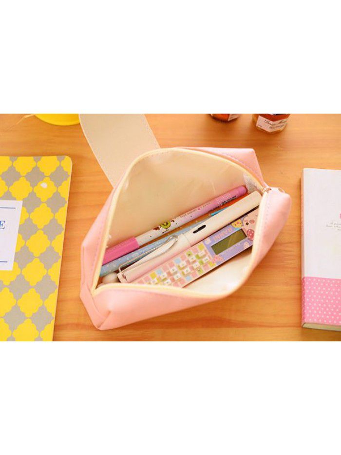 Small fresh beard Pu large capacity student stationery bag simple button pencil case