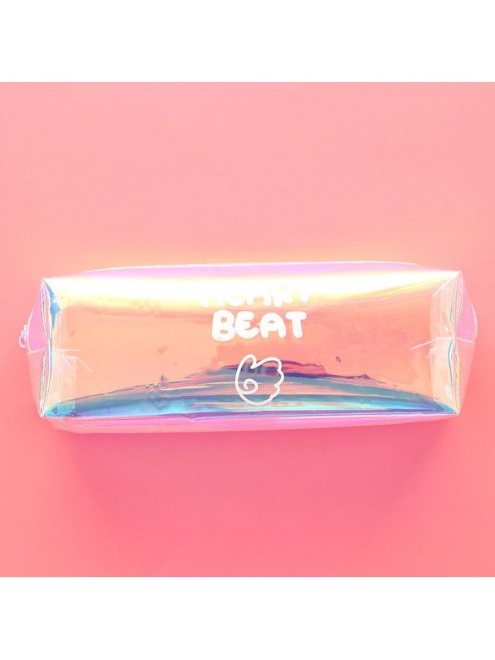 Korean new creative large capacity cool laser pencil case transparent color pencil case student supplies stationery case