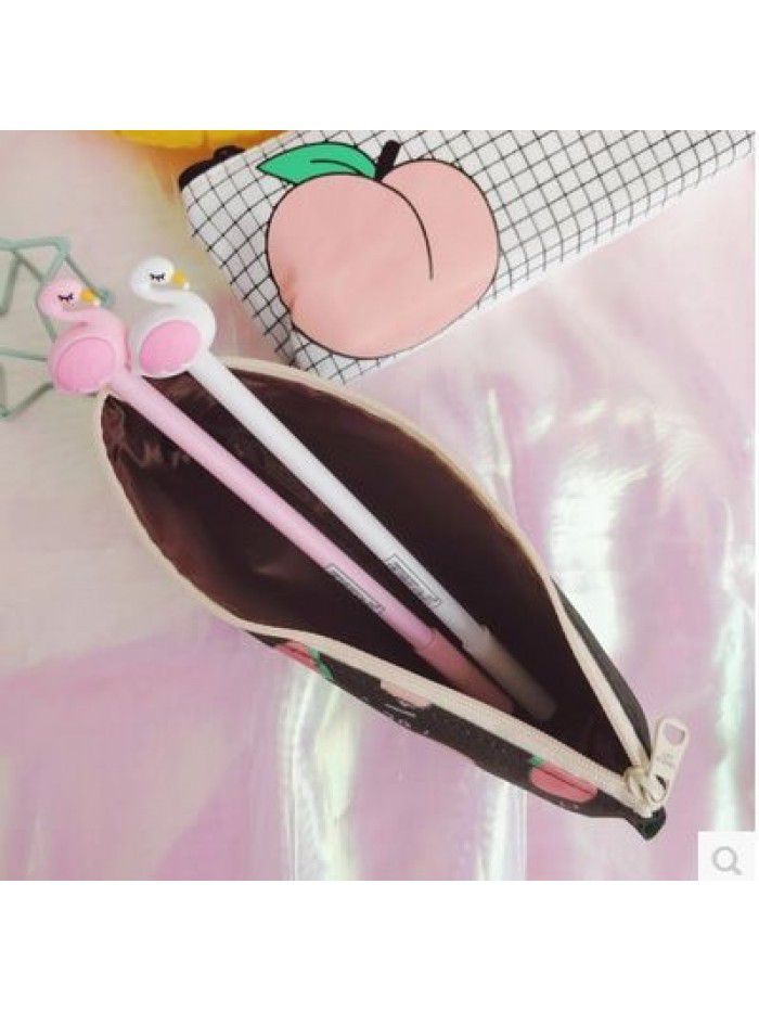 Creative and lovely japanese peach canvas pencil bag small fresh and interesting letter stationery box storage bag pencil bag girl