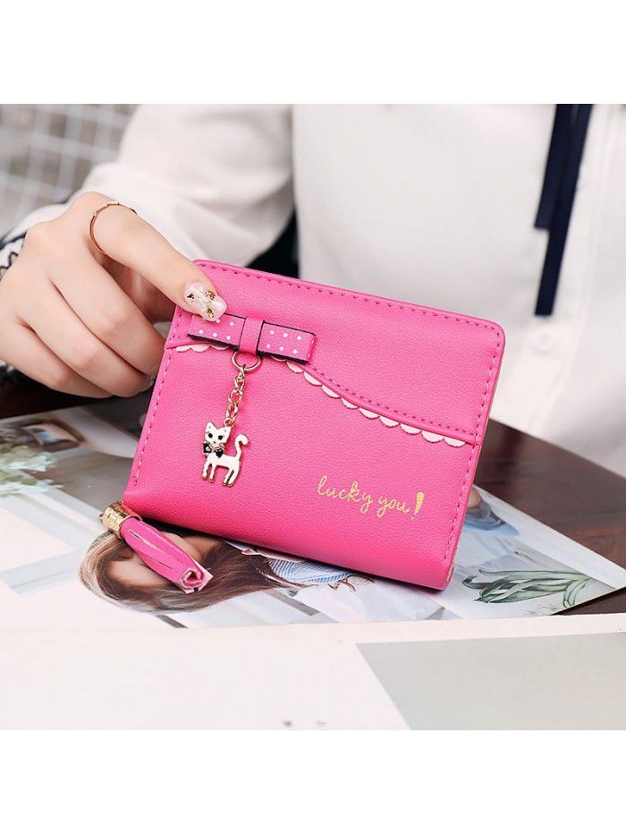 Women's short wallet 2021 New Cute pendant cat zipper Folding Purse