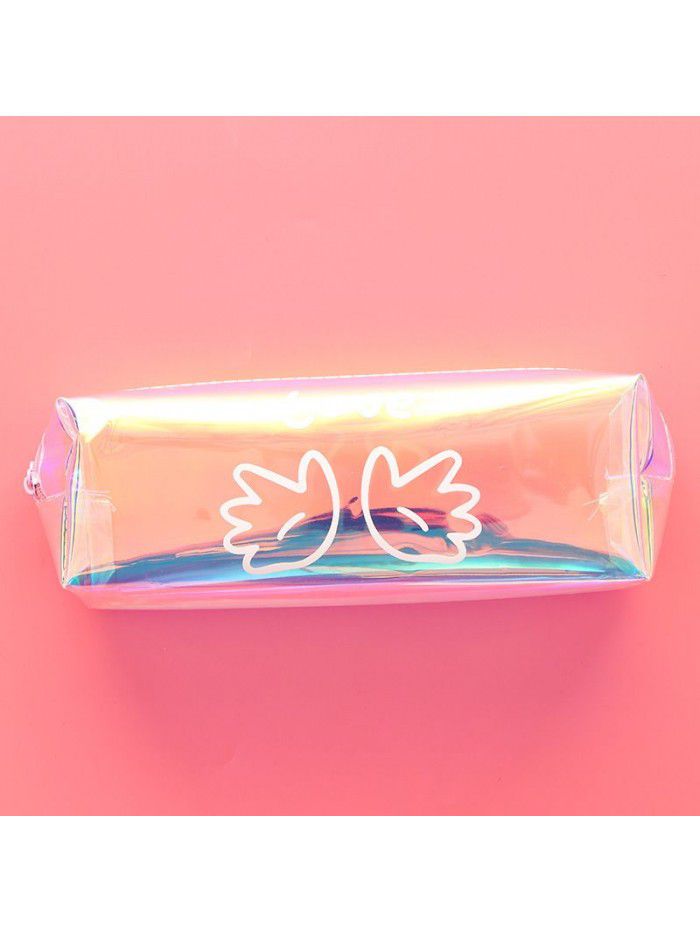 Korean new creative large capacity cool laser pencil case transparent color pencil case student supplies stationery case