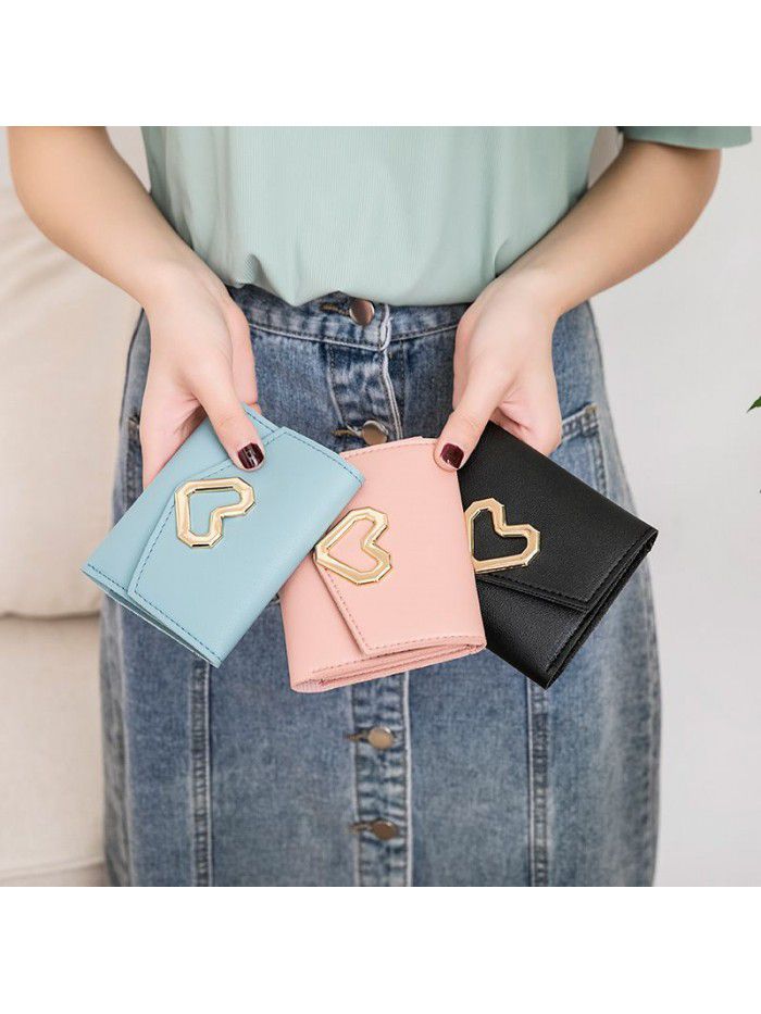  fashion short wallet women's Korean heart-shaped wallet simple square three fold Wallet women's zero wallet