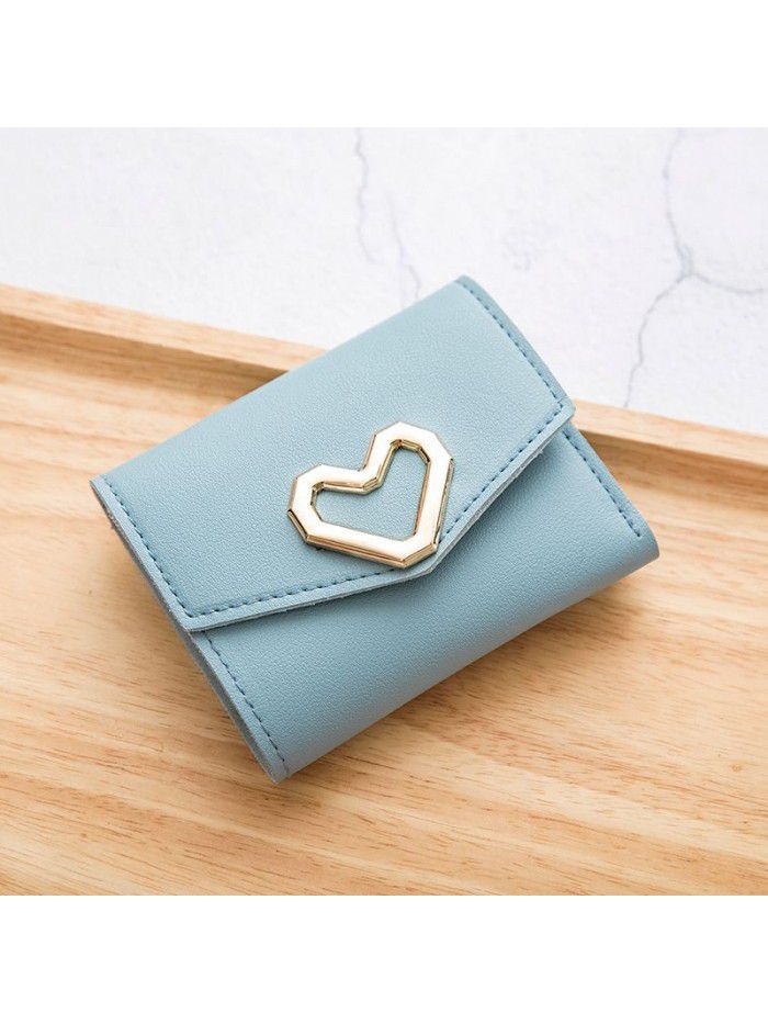  fashion short wallet women's Korean heart-shaped wallet simple square three fold Wallet women's zero wallet