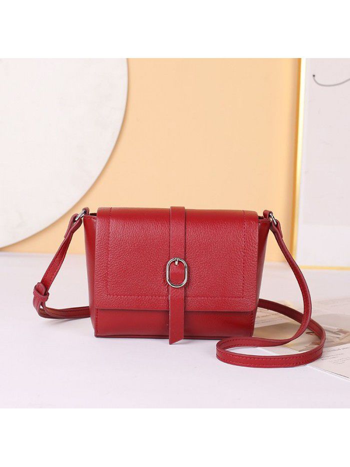 Bag women's fashion leather bag 2021 new single shoulder bag head layer cowhide small square bag net red messenger bag 7705