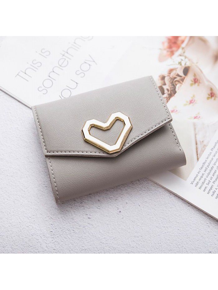  fashion short wallet women's Korean heart-shaped wallet simple square three fold Wallet women's zero wallet