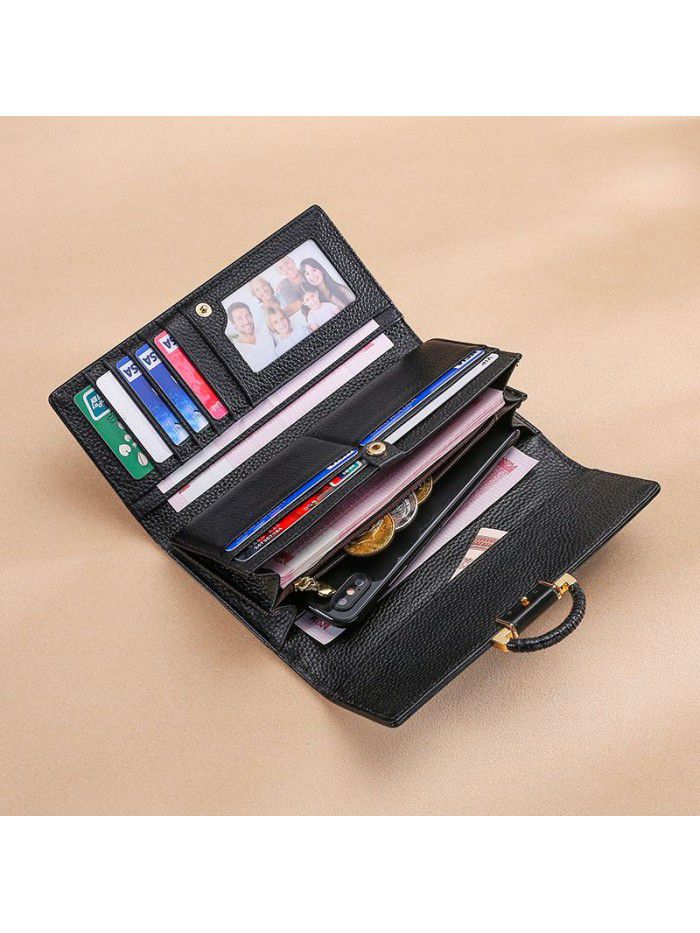 Leather women's Wallet New European and American multi-function wallet with leather top for women's long wallet wallet