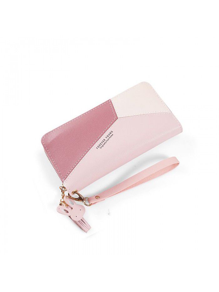 New women's handbag wallet women's long Korean color contrast splicing zipper tassel large capacity wallet mobile phone bag