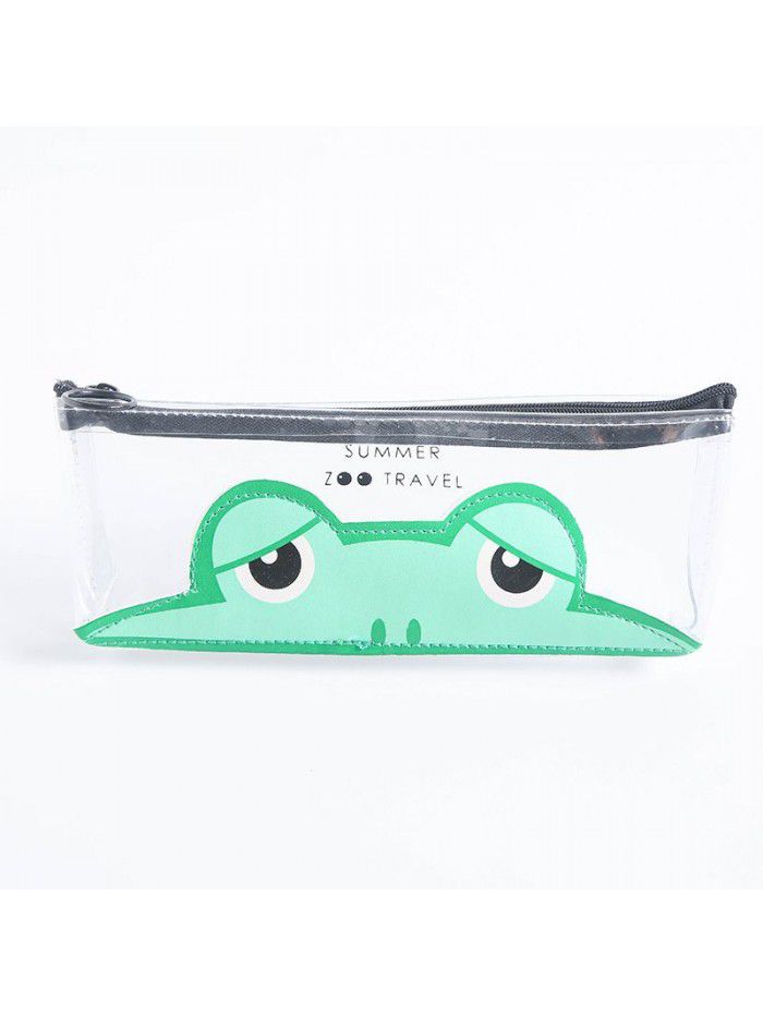 Small fresh zoo transparent large capacity pen bag student stationery storage bag PVC waterproof and stain resistant pen bag
