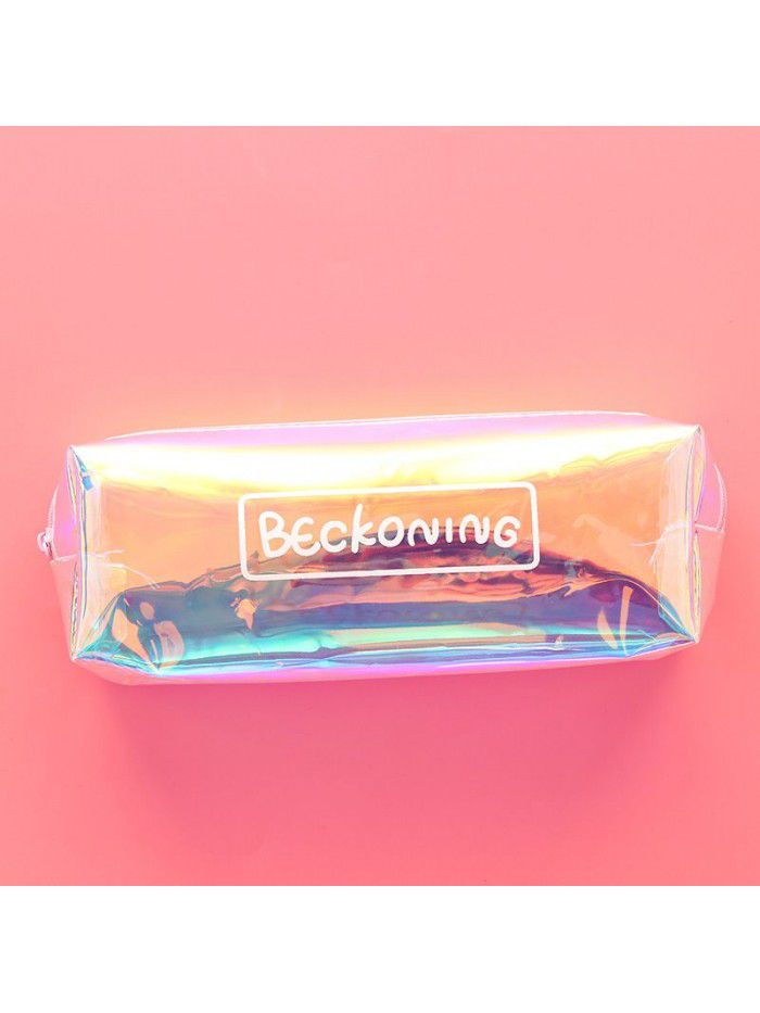 Korean new creative large capacity cool laser pencil case transparent color pencil case student supplies stationery case