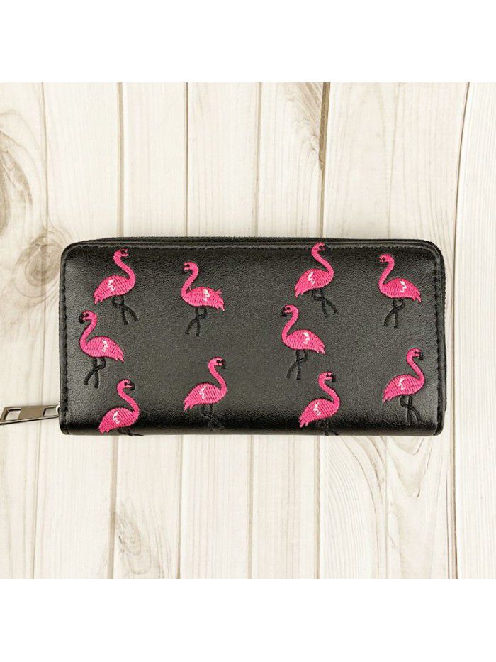 Women's 2021 new product Pu embroidery flamboyant bird Long Wallet women's one shoulder bag Korean zero wallet wallet