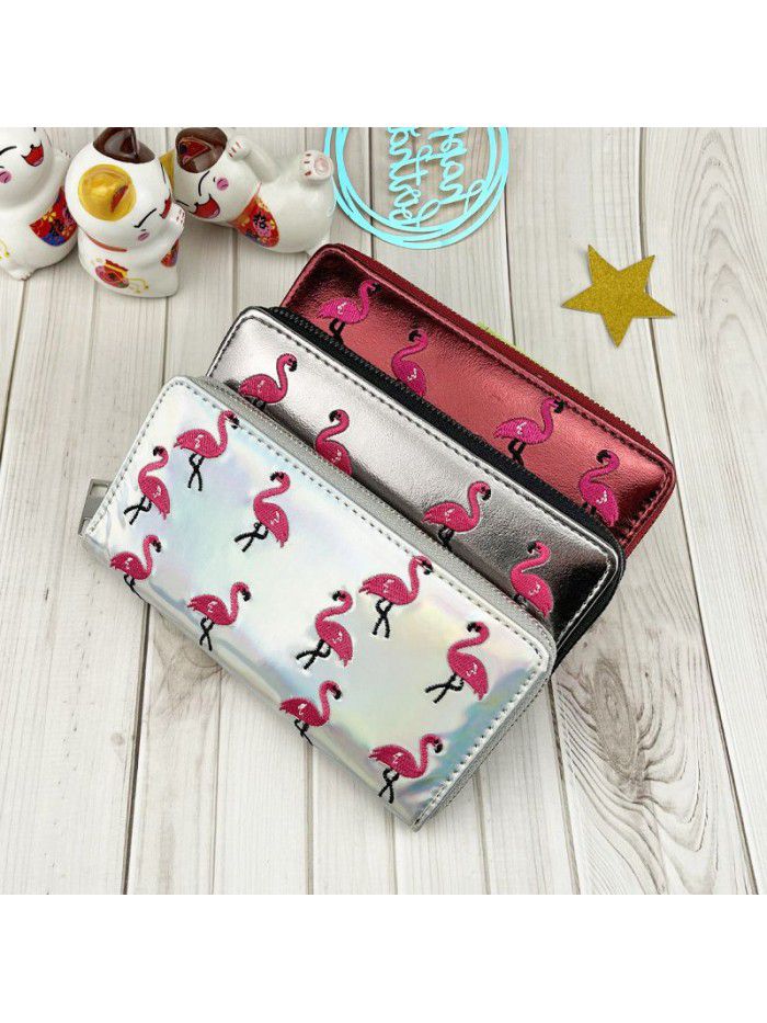 Women's 2021 new product Pu embroidery flamboyant bird Long Wallet women's one shoulder bag Korean zero wallet wallet