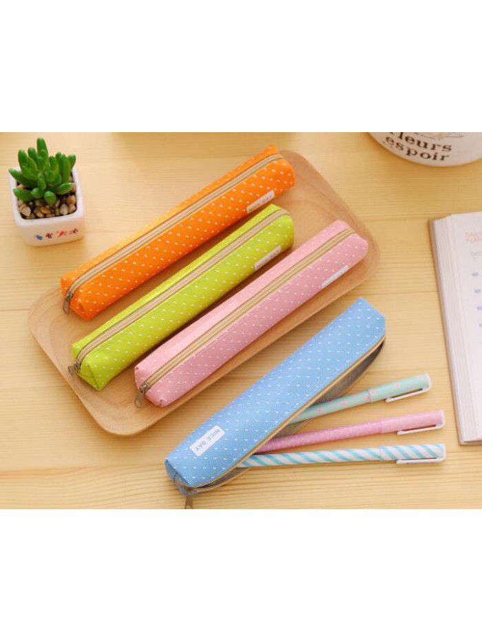 Factory direct sales Korea stationery long wave point candy color pencil bag creative primary and secondary school students pencil bag female