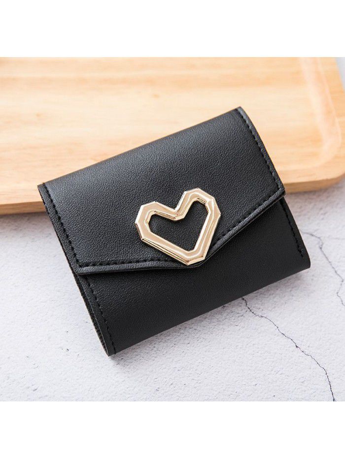  fashion short wallet women's Korean heart-shaped wallet simple square three fold Wallet women's zero wallet