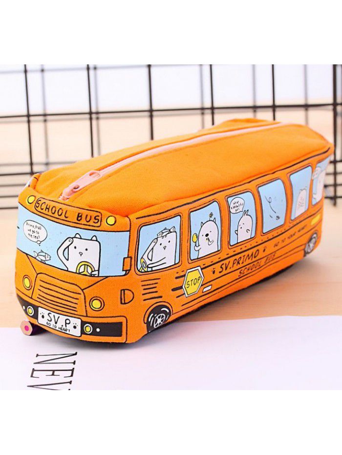 Cross border big capacity car pencil case creative canvas prinuo bus pencil case