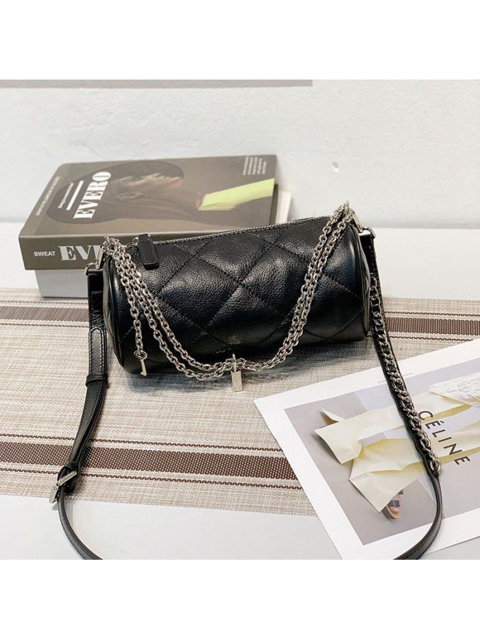 Cowhide single shoulder Crossbody Bag women 2021 new xiaoxiangfeng Lingge chain bag fashion leather women's bag 3318