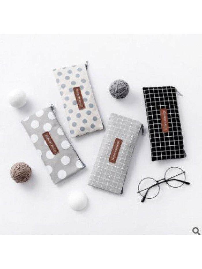Korean version of male and female students examination pencil bag lattice wave point stationery bag small fresh creative large capacity stationery pencil bag
