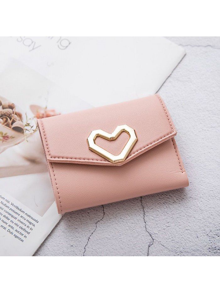  fashion short wallet women's Korean heart-shaped wallet simple square three fold Wallet women's zero wallet