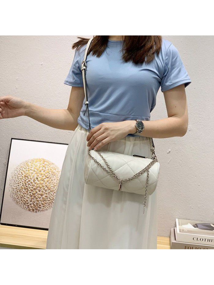 Cowhide single shoulder Crossbody Bag women 2021 new xiaoxiangfeng Lingge chain bag fashion leather women's bag 3318