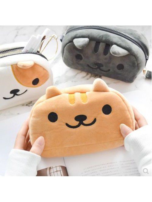Cartoon cute cat large capacity Plush pencil bag s...