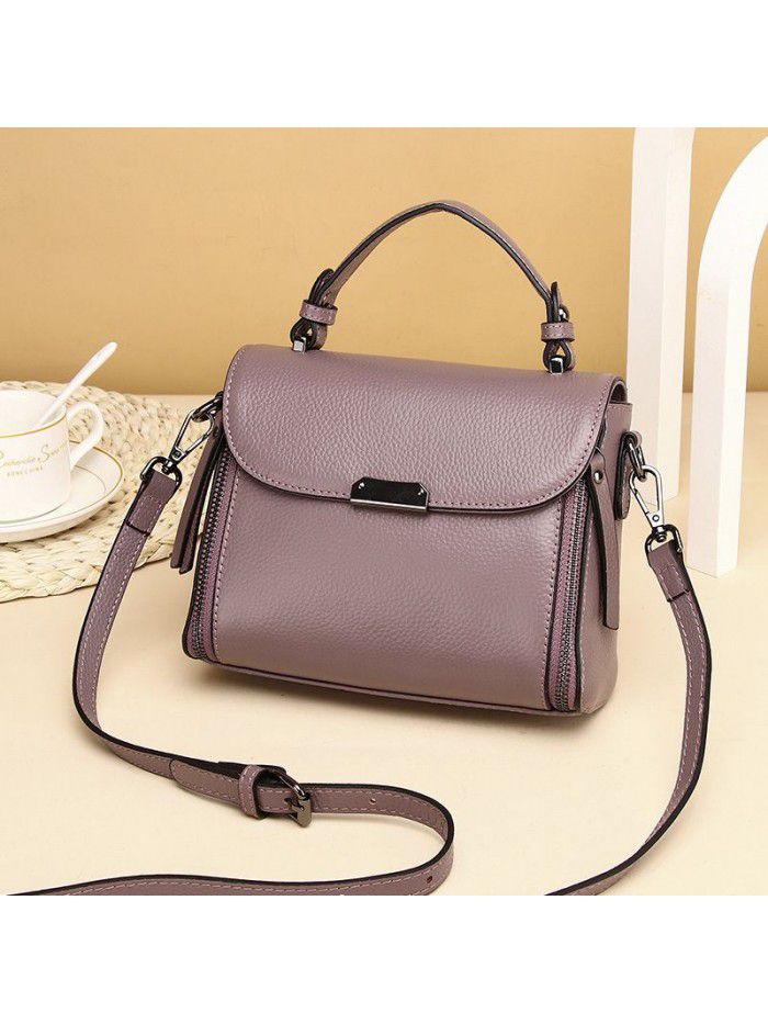 Bag women's leather new 2021 fashion handbag top layer cowhide One Shoulder Messenger Bag trend small square bag 3018