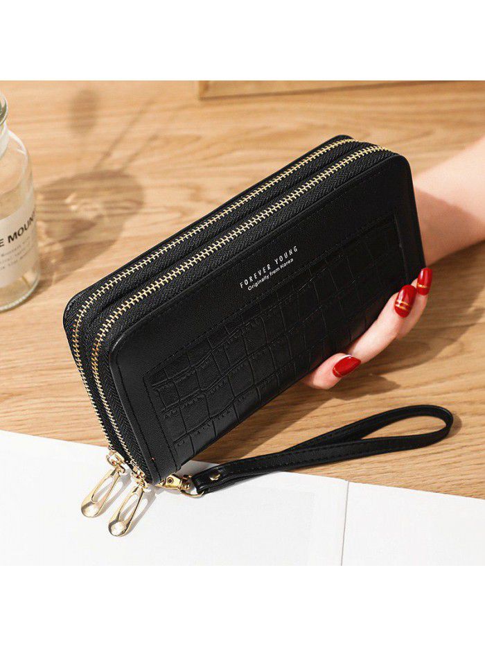 New women's Long Wallet double zipper Korean student stone wallet large capacity hand bag soft zero wallet