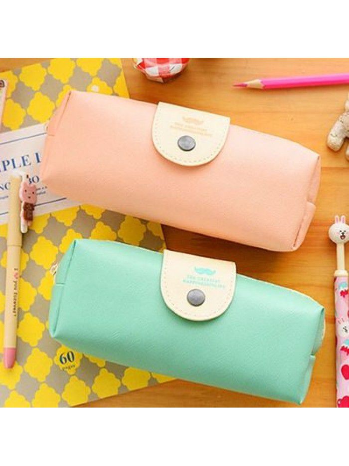 Small fresh beard Pu large capacity student stationery bag simple button pencil case