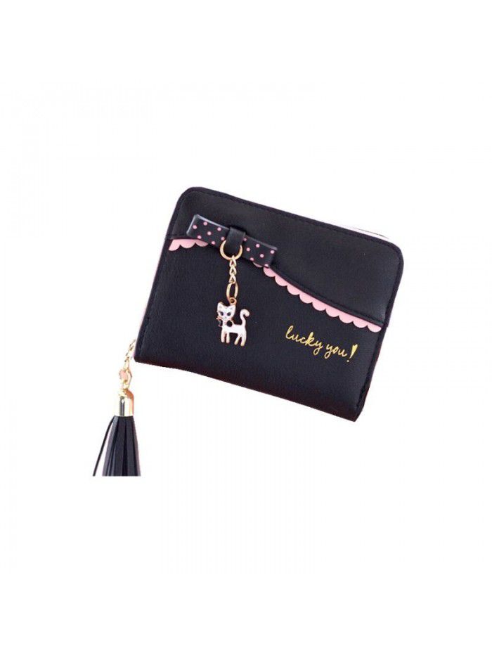 Women's short wallet 2021 New Cute pendant cat zipper Folding Purse