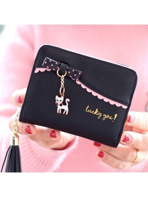 Women's short wallet 2021 New Cute pendant cat zip...