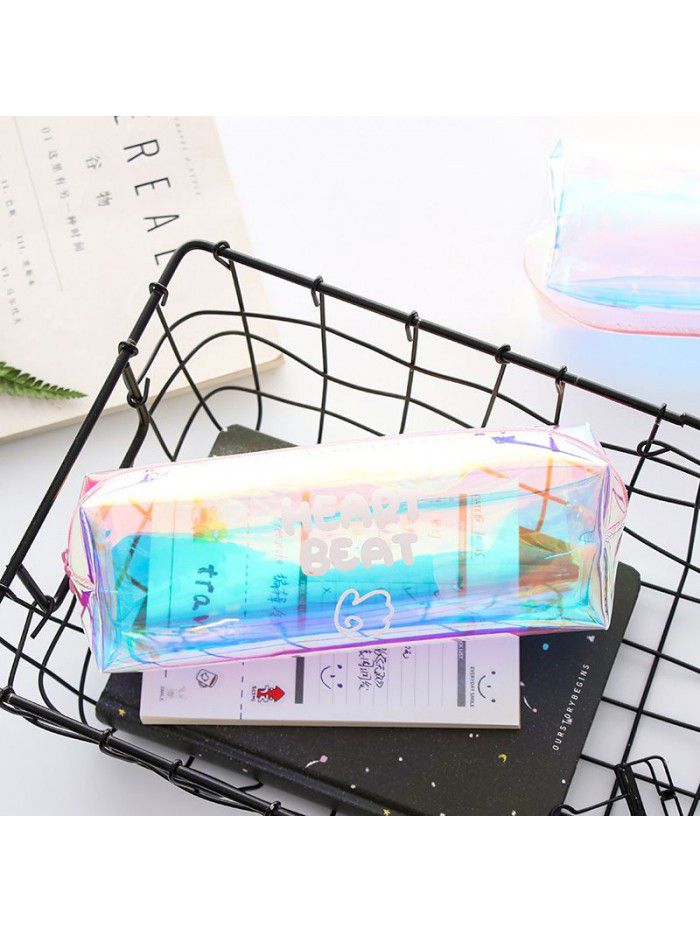 Korean new creative large capacity cool laser pencil case transparent color pencil case student supplies stationery case