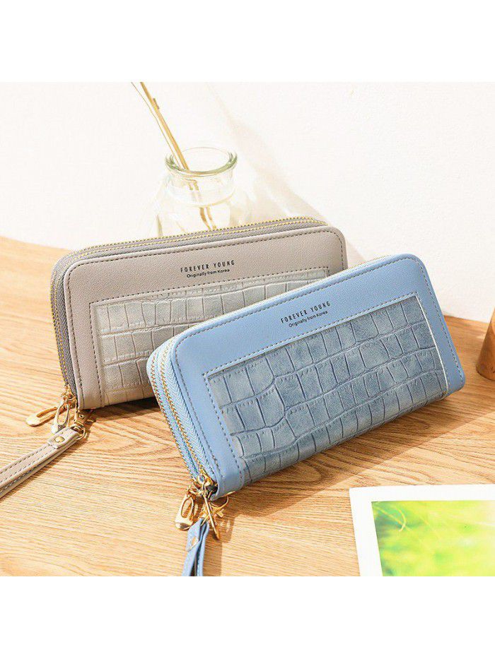 New women's Long Wallet double zipper Korean student stone wallet large capacity hand bag soft zero wallet