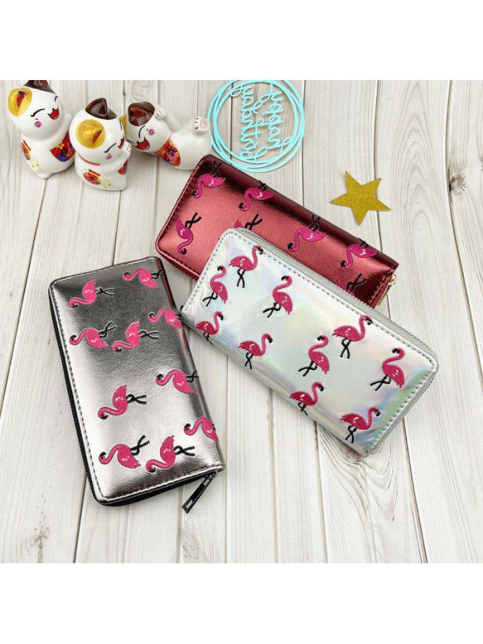 Women's 2021 new product Pu embroidery flamboyant bird Long Wallet women's one shoulder bag Korean zero wallet wallet