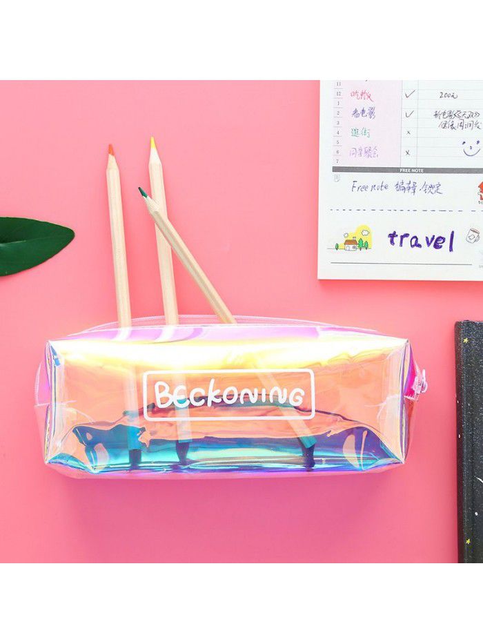 Korean new creative large capacity cool laser pencil case transparent color pencil case student supplies stationery case