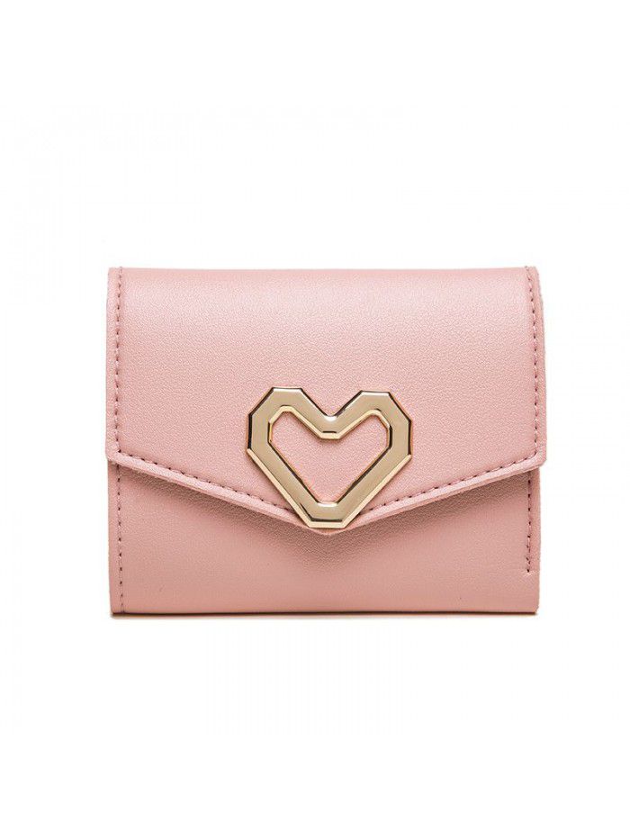  fashion short wallet women's Korean heart-shaped wallet simple square three fold Wallet women's zero wallet