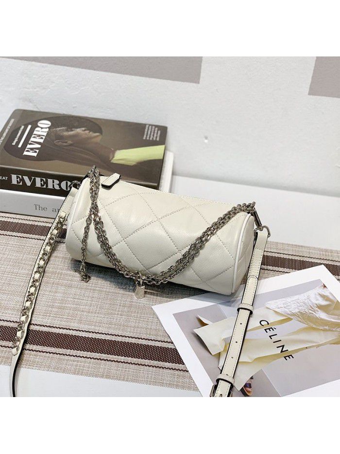 Cowhide single shoulder Crossbody Bag women 2021 new xiaoxiangfeng Lingge chain bag fashion leather women's bag 3318