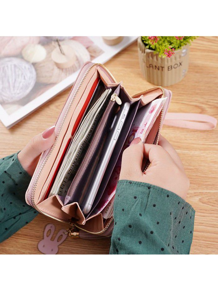 New women's handbag wallet women's long Korean color contrast splicing zipper tassel large capacity wallet mobile phone bag