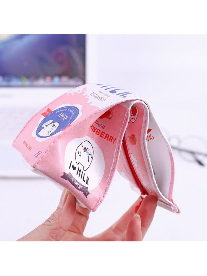 Cartoon milk box pencil case primary school students lovely Korean creative large capacity pencil case female simple stationery pencil case