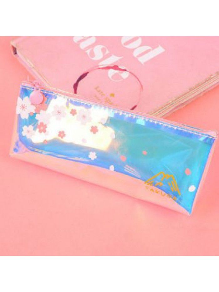 Laser transparent pen bag personality ins net tiktok, stationery bag fresh girl stationery box lovely bag